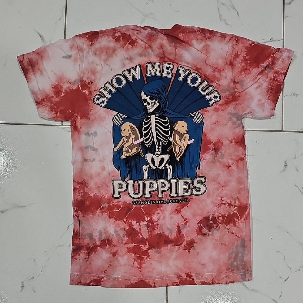 NWOT 'Show Me Your Puppies' Red Tie-Dye Graphic T-Shirt